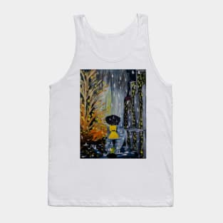 Lady enjoying walking through the city at night while it's raining. Tank Top